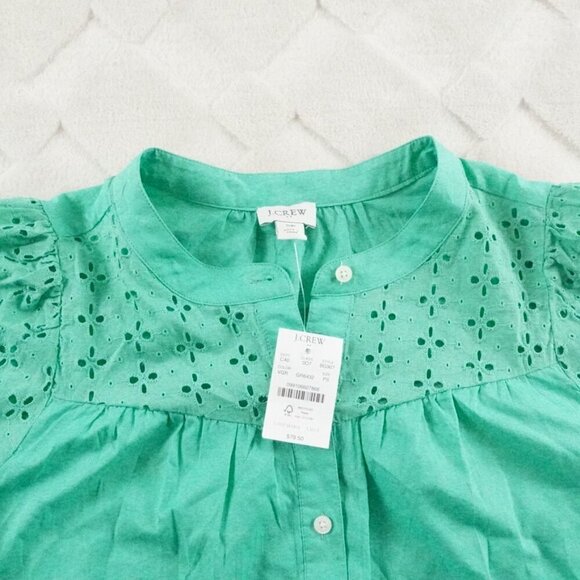 J.Crew Button Up Top Womens Petite Small Green Eyelet Mix media - Picture 4 of 11